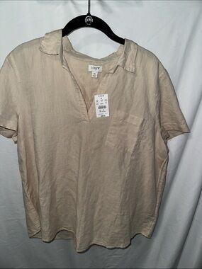 J. Crew Women's Beige Short-Sleeve Linen Popover Tunic